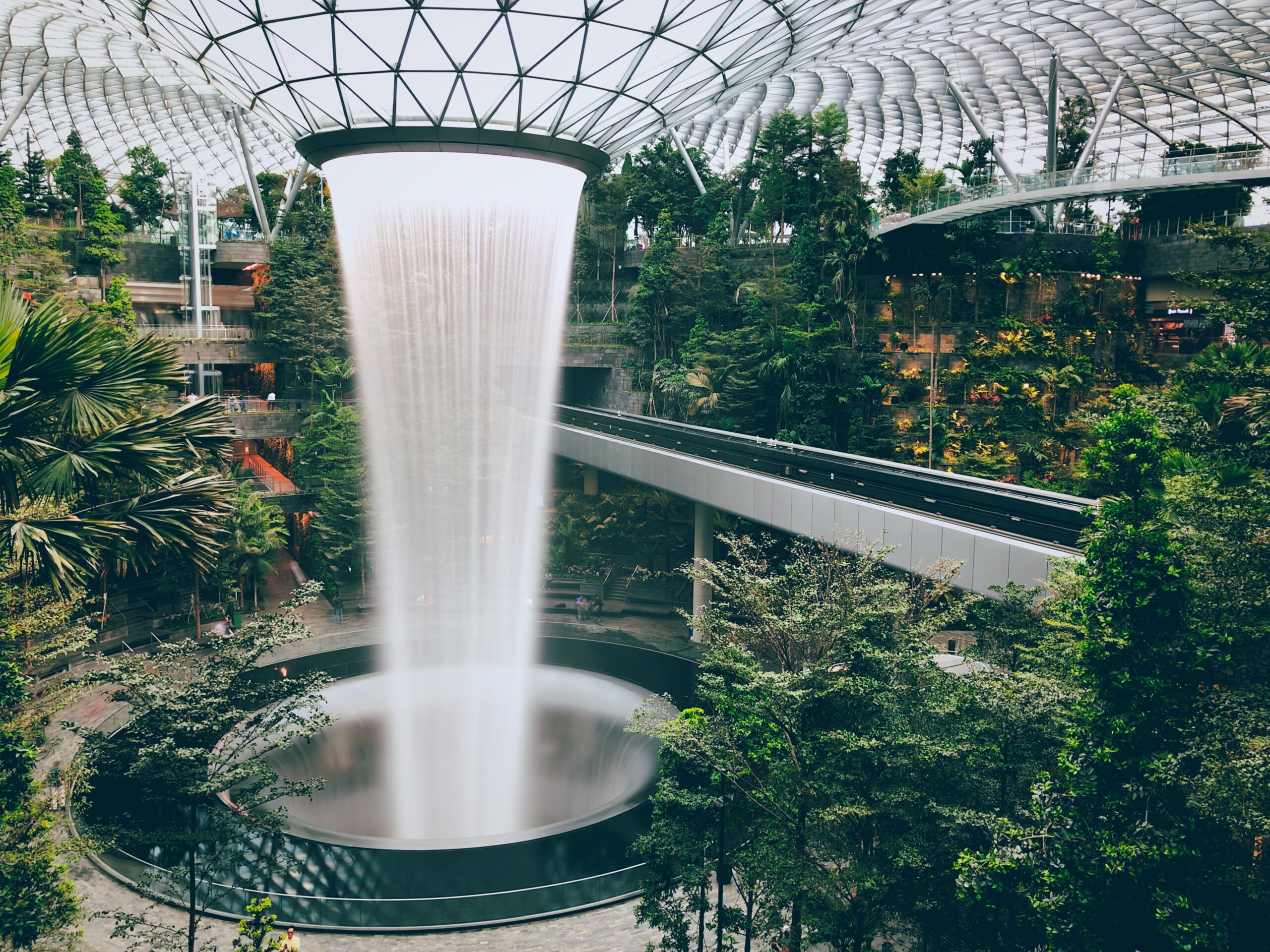 Rain Vortex indoor waterfall at Singapore's Jewel Changi international airport.